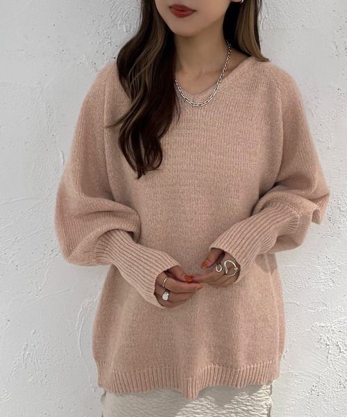 apres jour mignon(アプレジュールミニョン)の「Vネックチュニックニット【ZOZOTOWN限定アイテム】(ニット/セーター・レディース・ベージュ/ピンク系その他/グリーン・X-LARGE/フリー)」の17枚目の写真