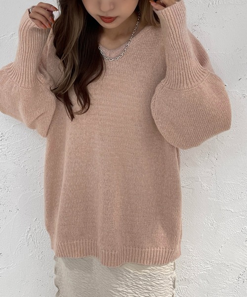 apres jour mignon(アプレジュールミニョン)の「Vネックチュニックニット【ZOZOTOWN限定アイテム】(ニット/セーター・レディース・ベージュ/ピンク系その他/グリーン・X-LARGE/フリー)」の18枚目の写真