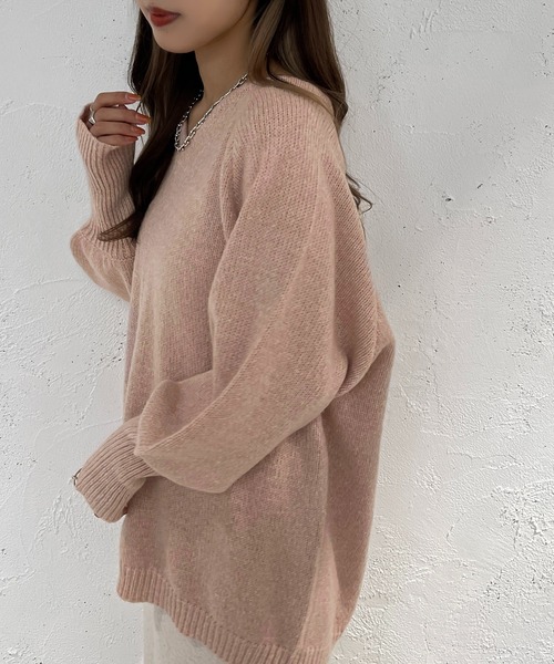 apres jour mignon(アプレジュールミニョン)の「Vネックチュニックニット【ZOZOTOWN限定アイテム】(ニット/セーター・レディース・ベージュ/ピンク系その他/グリーン・X-LARGE/フリー)」の19枚目の写真