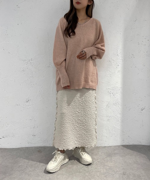 apres jour mignon(アプレジュールミニョン)の「Vネックチュニックニット【ZOZOTOWN限定アイテム】(ニット/セーター・レディース・ベージュ/ピンク系その他/グリーン・X-LARGE/フリー)」の21枚目の写真