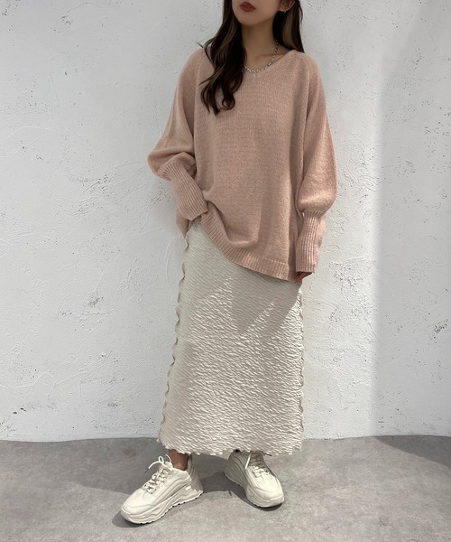 apres jour mignon(アプレジュールミニョン)の「Vネックチュニックニット【ZOZOTOWN限定アイテム】(ニット/セーター・レディース・ベージュ/ピンク系その他/グリーン・X-LARGE/フリー)」の22枚目の写真