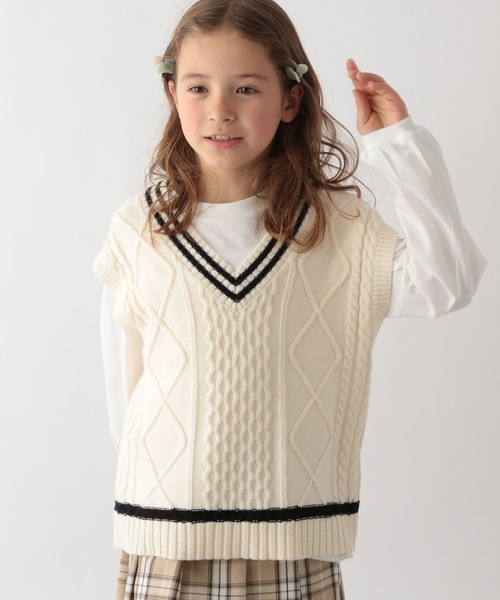 GLOBAL WORK（グローバルワーク）の「ニットベストセットプルオーバー/162617（ニット/セーター・キッズ・ライトグリーン/ベージュ系その他/ベージュ系その他2/オフホワイト/スカイブルー・150cm/110cm/120cm/140cm/130cm/100cm/160cm）」の3枚目の写真