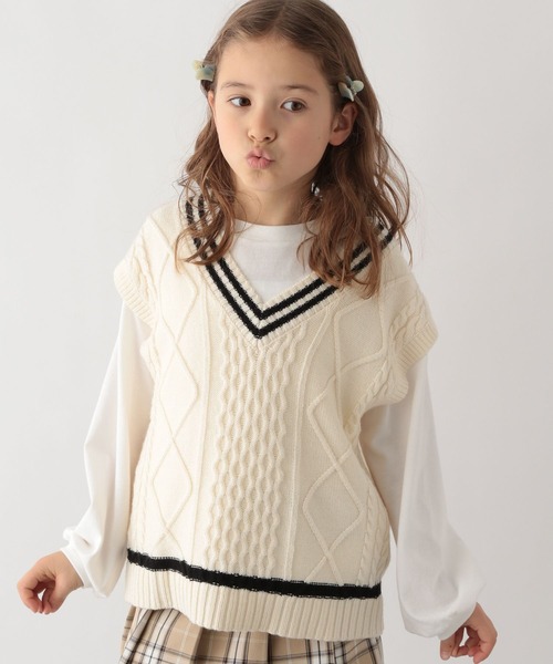 GLOBAL WORK（グローバルワーク）の「ニットベストセットプルオーバー/162617（ニット/セーター・キッズ・ライトグリーン/ベージュ系その他/ベージュ系その他2/オフホワイト/スカイブルー・150cm/110cm/120cm/140cm/130cm/100cm/160cm）」の9枚目の写真