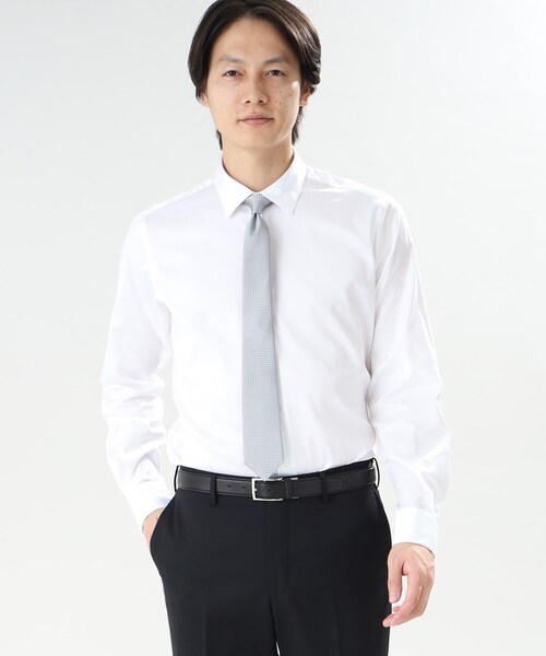 TAKEO KIKUCHI(タケオキクチ)の「◆ミニヘリンボン シャツ(ビジネスシャツ・メンズ・ホワイト・02/03/04)」の1枚目の写真
