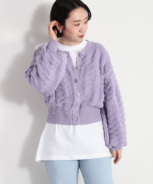 cepo(セポ)の「ポコポコ2wayプルオーバーニット&カーディガン(カーディガン/ボレロ・レディース・グレー/オフホワイト/ラベンダー・M)」の4枚目の写真