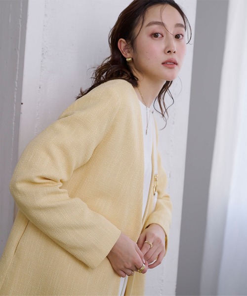 ツイードＶネックノーカラージャケット