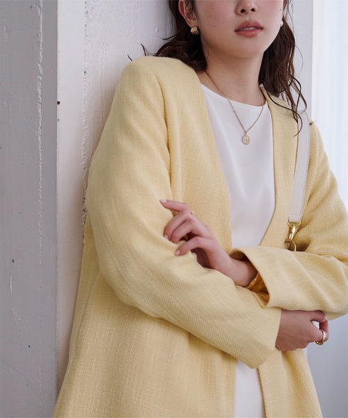 ツイードＶネックノーカラージャケット