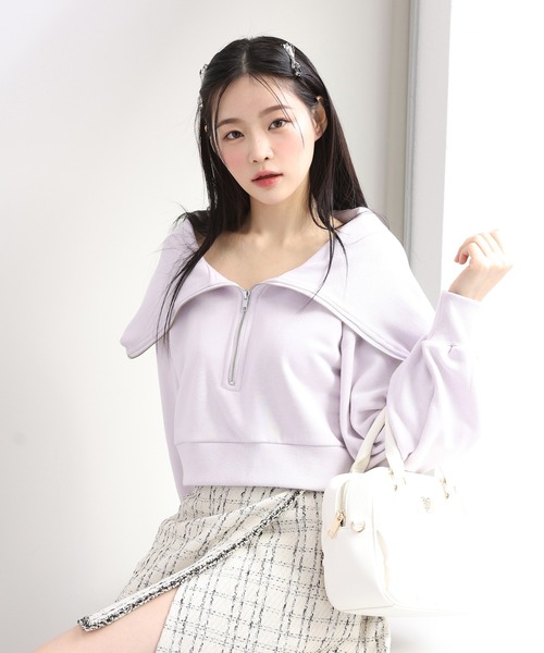 one after another NICE CLAUP（ワンアフターアナザーナイスクラップ）の「ハーフジップスウェット（スウェット・レディース・オフホワイト/ラベンダー/オートミール・FREE）」の3枚目の写真