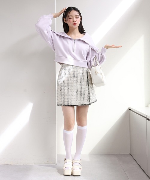 one after another NICE CLAUP（ワンアフターアナザーナイスクラップ）の「ハーフジップスウェット（スウェット・レディース・オフホワイト/ラベンダー/オートミール・FREE）」の18枚目の写真