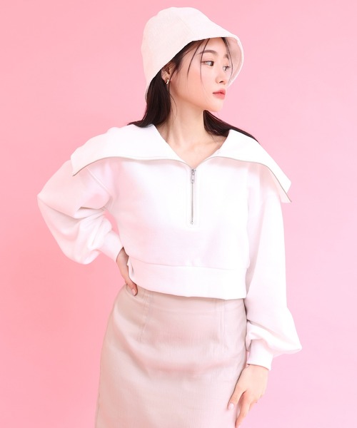 one after another NICE CLAUP（ワンアフターアナザーナイスクラップ）の「ハーフジップスウェット（スウェット・レディース・オフホワイト/ラベンダー/オートミール・FREE）」の13枚目の写真