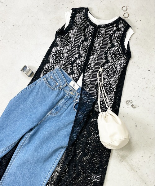 Meli rich(メリーリッチ)の「前後2WAYクロシェレースワンピース(ロングジレ)(ワンピース・レディース・ブラック/アイボリー・FREE)」の6枚目の写真