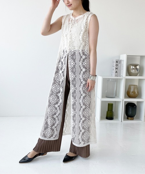 Meli rich(メリーリッチ)の「前後2WAYクロシェレースワンピース(ロングジレ)(ワンピース・レディース・ブラック/アイボリー・FREE)」の7枚目の写真