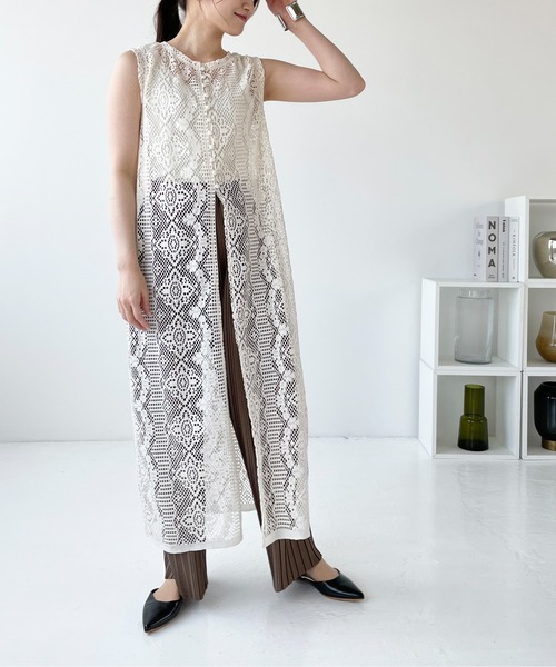 Meli rich(メリーリッチ)の「前後2WAYクロシェレースワンピース(ロングジレ)(ワンピース・レディース・ブラック/アイボリー・FREE)」の11枚目の写真