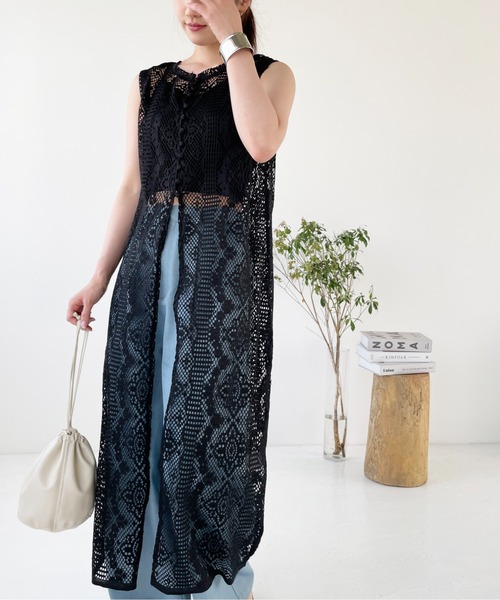 Meli rich(メリーリッチ)の「前後2WAYクロシェレースワンピース(ロングジレ)(ワンピース・レディース・ブラック/アイボリー・FREE)」の19枚目の写真