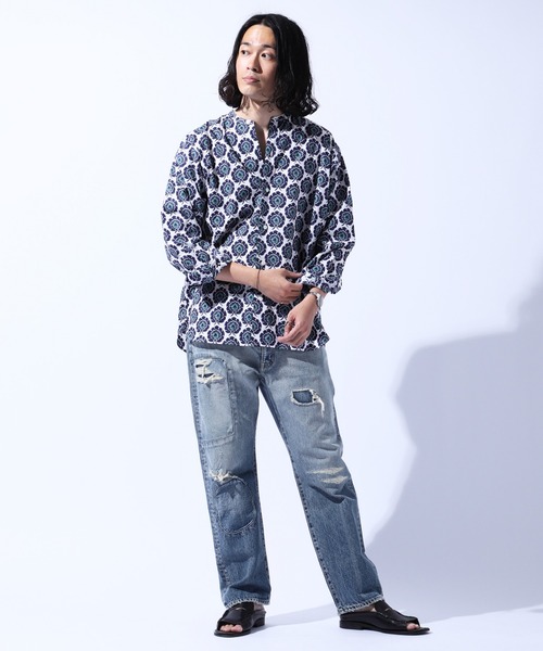 EDIFICE(エディフィス)の「【LIBERTY / リバティー】ノーカラー 総柄シャツ(シャツ/ブラウス・メンズ・グレー/ブルー/ブラック系その他/ブラック/ブラウン/ブルー系その他・LARGE/MEDIUM)」の6枚目の写真