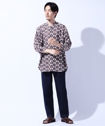 【LIBERTY / リバティー】ノーカラー 総柄シャツ