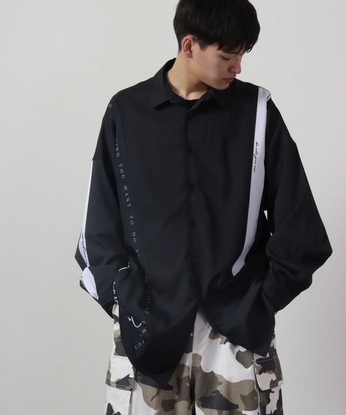 RE730（アールイーセブンサーティー）の「RE730 ドルマンスリーブ長袖シャツ モノトーン切替 unisex（シャツ/ブラウス・メンズ・オフホワイト/ブラック系1/ブラック系4/ブルー/ホワイト系4/ホワイト系1/ホワイト/ホワイト×ブラック/ブラック系3/ブラック/ホワイト系3/ホワイト系2/ブラック系2・L/M）」の8枚目の写真