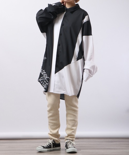 RE730（アールイーセブンサーティー）の「RE730 ドルマンスリーブ長袖シャツ モノトーン切替 unisex（シャツ/ブラウス・メンズ・オフホワイト/ブラック系1/ブラック系4/ブルー/ホワイト系4/ホワイト系1/ホワイト/ホワイト×ブラック/ブラック系3/ブラック/ホワイト系3/ホワイト系2/ブラック系2・L/M）」の21枚目の写真