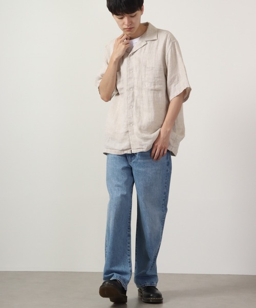 many men many mind(メニーメンメニーマインド)の「Many men many minds リネンパナマショートスリーブオープンカラーシャツ 半袖(シャツ/ブラウス・メンズ・ネイビー/ベージュ/サックスブルー系/ホワイト・L/M/XL)」の8枚目の写真