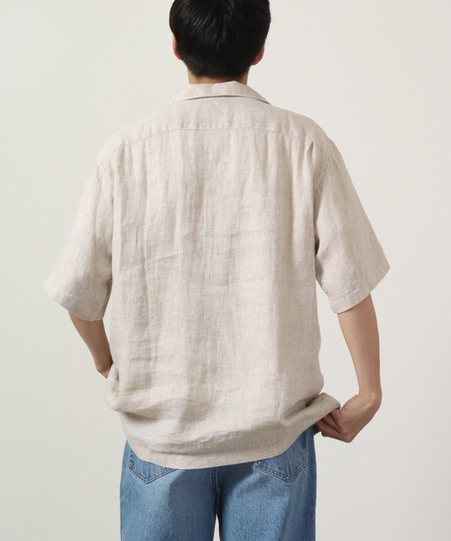 many men many mind(メニーメンメニーマインド)の「Many men many minds リネンパナマショートスリーブオープンカラーシャツ 半袖(シャツ/ブラウス・メンズ・ネイビー/ベージュ/サックスブルー系/ホワイト・L/M/XL)」の7枚目の写真