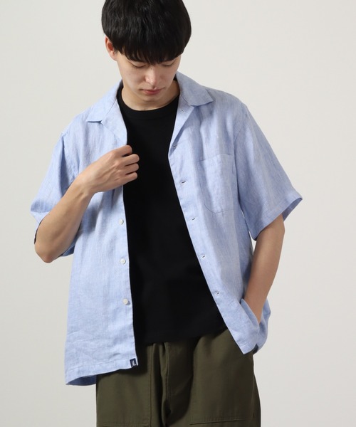 many men many mind(メニーメンメニーマインド)の「Many men many minds リネンパナマショートスリーブオープンカラーシャツ 半袖(シャツ/ブラウス・メンズ・ネイビー/ベージュ/サックスブルー系/ホワイト・L/M/XL)」の20枚目の写真