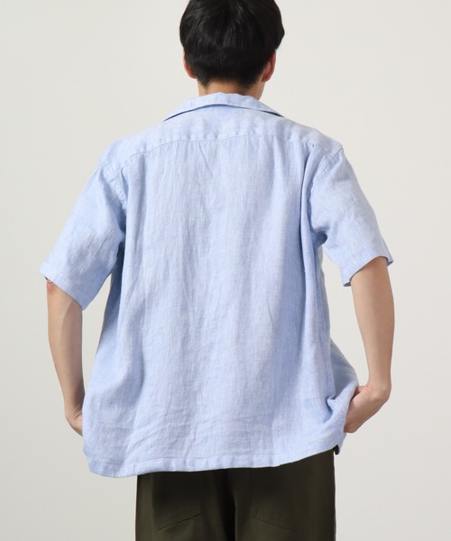 many men many mind(メニーメンメニーマインド)の「Many men many minds リネンパナマショートスリーブオープンカラーシャツ 半袖(シャツ/ブラウス・メンズ・ネイビー/ベージュ/サックスブルー系/ホワイト・L/M/XL)」の22枚目の写真