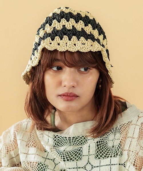 CONTROL FREAK / CTFK（コントロールフリーク）の「CONTROL FREAK(コントロールフリーク)透かし編みスカラップハット（ハット・レディース・ストライプ/グリーン/ホワイト/ブラック・FREE）」の10枚目の写真