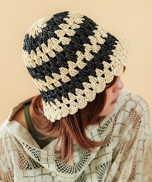 CONTROL FREAK / CTFK（コントロールフリーク）の「CONTROL FREAK(コントロールフリーク)透かし編みスカラップハット（ハット・レディース・ストライプ/グリーン/ホワイト/ブラック・FREE）」の15枚目の写真