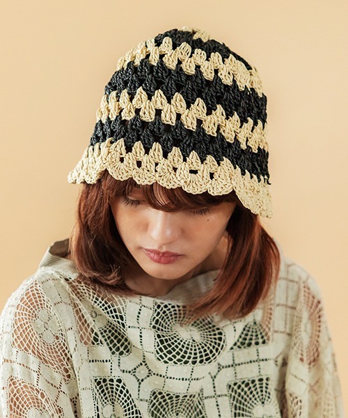 CONTROL FREAK / CTFK（コントロールフリーク）の「CONTROL FREAK(コントロールフリーク)透かし編みスカラップハット（ハット・レディース・ストライプ/グリーン/ホワイト/ブラック・FREE）」の14枚目の写真