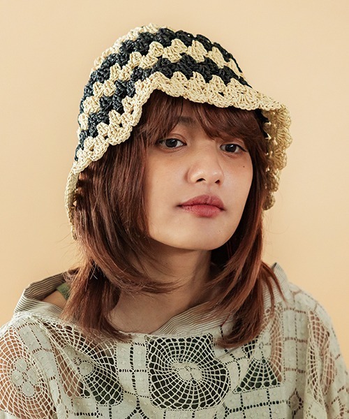 CONTROL FREAK / CTFK（コントロールフリーク）の「CONTROL FREAK(コントロールフリーク)透かし編みスカラップハット（ハット・レディース・ストライプ/グリーン/ホワイト/ブラック・FREE）」の12枚目の写真