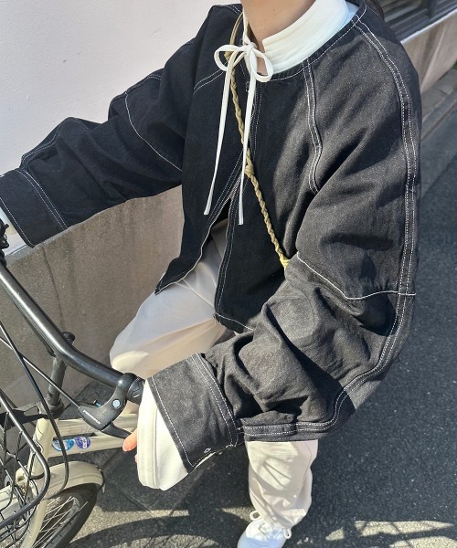 lawgy（ラウジー）の「stitch line denim jacket（デニムジャケット・レディース・ブラック/インディゴブルー・FREE）」の2枚目の写真