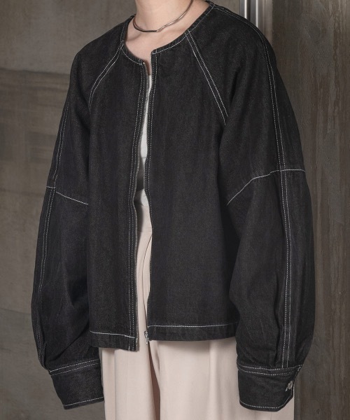 lawgy（ラウジー）の「stitch line denim jacket（デニムジャケット・レディース・ブラック/インディゴブルー・FREE）」の16枚目の写真