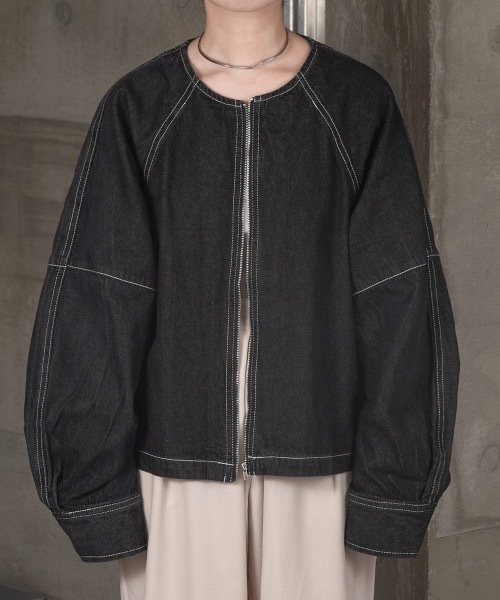 lawgy（ラウジー）の「stitch line denim jacket（デニムジャケット・レディース・ブラック/インディゴブルー・FREE）」の19枚目の写真