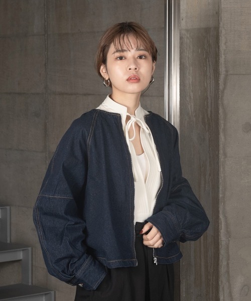 lawgy（ラウジー）の「stitch line denim jacket（デニムジャケット・レディース・ブラック/インディゴブルー・FREE）」の14枚目の写真