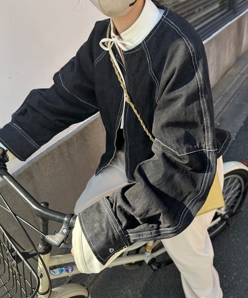 lawgy（ラウジー）の「stitch line denim jacket（デニムジャケット・レディース・ブラック/インディゴブルー・FREE）」の21枚目の写真