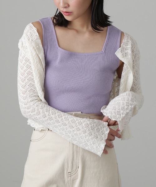 FREE'S MART（フリーズマート）の「◆スクエアネックリブタンクトップ（Tシャツ/カットソー・レディース・パープル/ブラック/ホワイト/グリーン・FREE）」の14枚目の写真