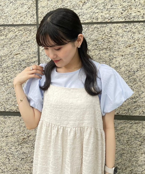 ブラウス シャツ ＬＵフラワーパフ７分ブラウス レディース Fit more ブラウス シャツ フラワーモチーフブラウス レディース