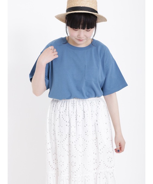 Samansa Mos2（サマンサ モスモス）の「【USAコットン】胸ポケット付ベーシックTシャツ（Tシャツ/カットソー・レディース・オフホワイト/ブルー/ベージュ/ネイビー/モカ/レッド・ﾌﾘ-）」の8枚目の写真