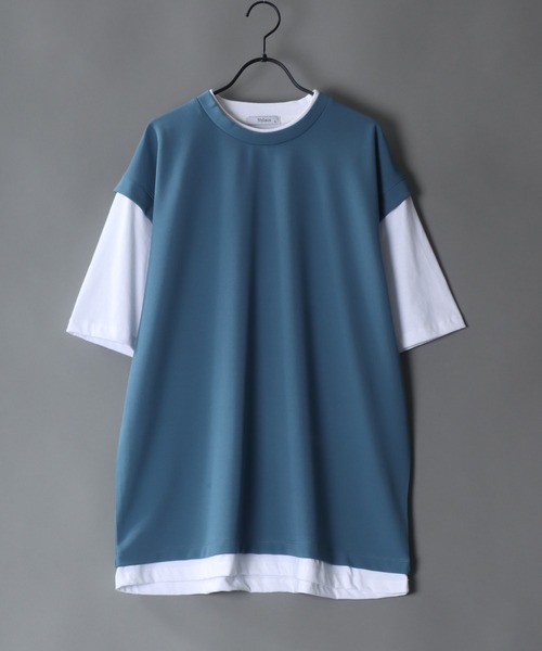 SITRY(シトリー)の「amundsen cloth fake layered T-shirt /梨地 フェイクレイヤード Tシャツ(Tシャツ/カットソー・メンズ・グレイッシュブルー/ライトグレー/ブラック・M/L)」の3枚目の写真