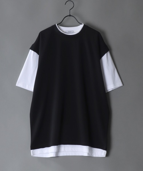 SITRY(シトリー)の「amundsen cloth fake layered T-shirt /梨地 フェイクレイヤード Tシャツ(Tシャツ/カットソー・メンズ・グレイッシュブルー/ライトグレー/ブラック・M/L)」の1枚目の写真