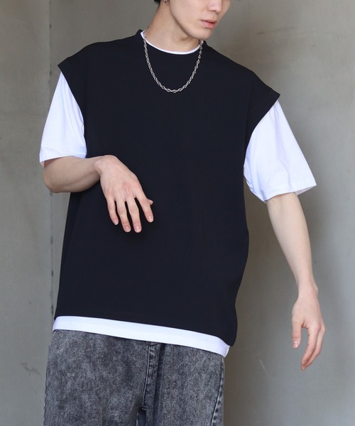 SITRY(シトリー)の「amundsen cloth fake layered T-shirt /梨地 フェイクレイヤード Tシャツ(Tシャツ/カットソー・メンズ・グレイッシュブルー/ライトグレー/ブラック・M/L)」の17枚目の写真