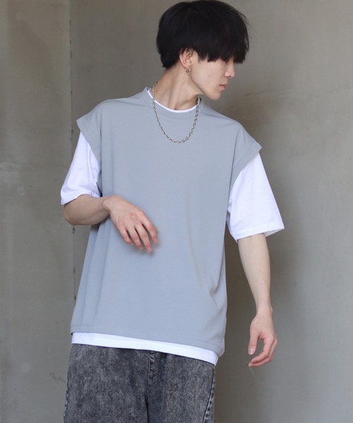 SITRY(シトリー)の「amundsen cloth fake layered T-shirt /梨地 フェイクレイヤード Tシャツ(Tシャツ/カットソー・メンズ・グレイッシュブルー/ライトグレー/ブラック・M/L)」の20枚目の写真