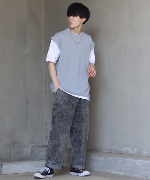 SITRY(シトリー)の「amundsen cloth fake layered T-shirt /梨地 フェイクレイヤード Tシャツ(Tシャツ/カットソー・メンズ・グレイッシュブルー/ライトグレー/ブラック・M/L)」の13枚目の写真