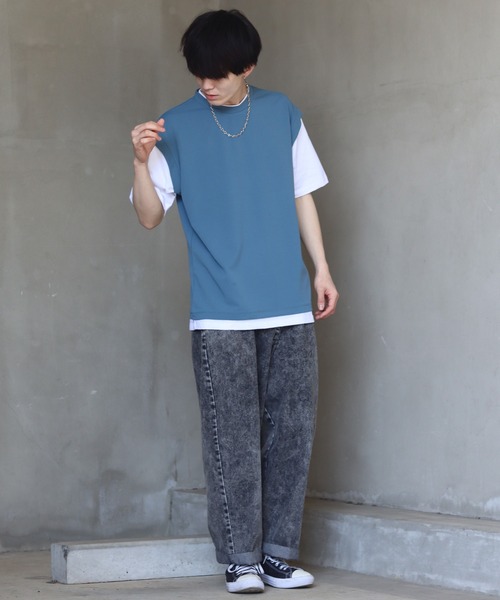 SITRY(シトリー)の「amundsen cloth fake layered T-shirt /梨地 フェイクレイヤード Tシャツ(Tシャツ/カットソー・メンズ・グレイッシュブルー/ライトグレー/ブラック・M/L)」の15枚目の写真