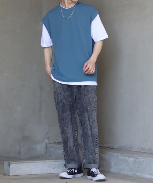 SITRY(シトリー)の「amundsen cloth fake layered T-shirt /梨地 フェイクレイヤード Tシャツ(Tシャツ/カットソー・メンズ・グレイッシュブルー/ライトグレー/ブラック・M/L)」の16枚目の写真