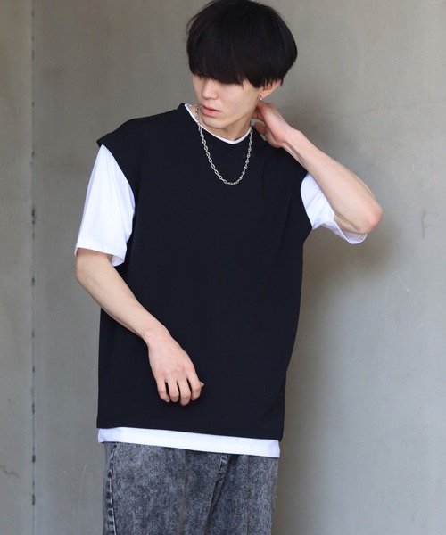SITRY(シトリー)の「amundsen cloth fake layered T-shirt /梨地 フェイクレイヤード Tシャツ(Tシャツ/カットソー・メンズ・グレイッシュブルー/ライトグレー/ブラック・M/L)」の18枚目の写真
