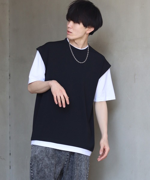 SITRY(シトリー)の「amundsen cloth fake layered T-shirt /梨地 フェイクレイヤード Tシャツ(Tシャツ/カットソー・メンズ・グレイッシュブルー/ライトグレー/ブラック・M/L)」の19枚目の写真