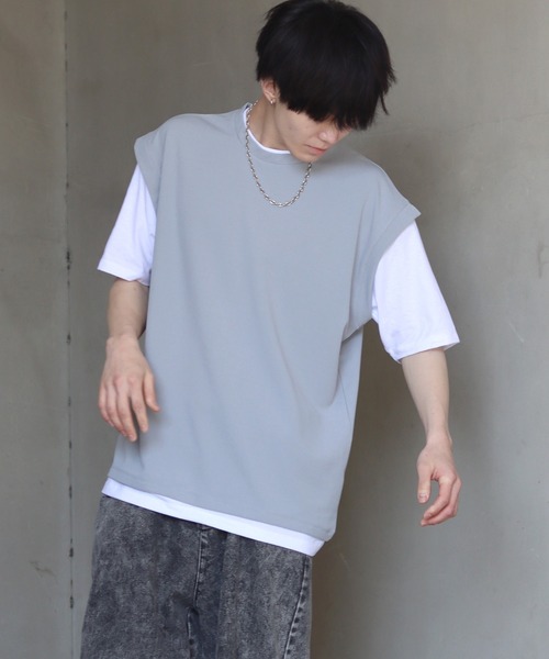SITRY(シトリー)の「amundsen cloth fake layered T-shirt /梨地 フェイクレイヤード Tシャツ(Tシャツ/カットソー・メンズ・グレイッシュブルー/ライトグレー/ブラック・M/L)」の21枚目の写真