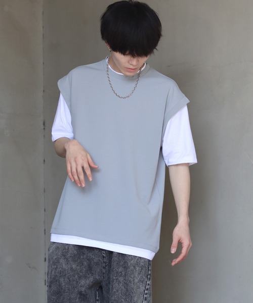 SITRY(シトリー)の「amundsen cloth fake layered T-shirt /梨地 フェイクレイヤード Tシャツ(Tシャツ/カットソー・メンズ・グレイッシュブルー/ライトグレー/ブラック・M/L)」の22枚目の写真