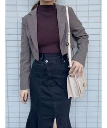 MERCURYDUO | 【セットアップ着用可】グレンチェッククロップドジャケット(テーラードジャケット)